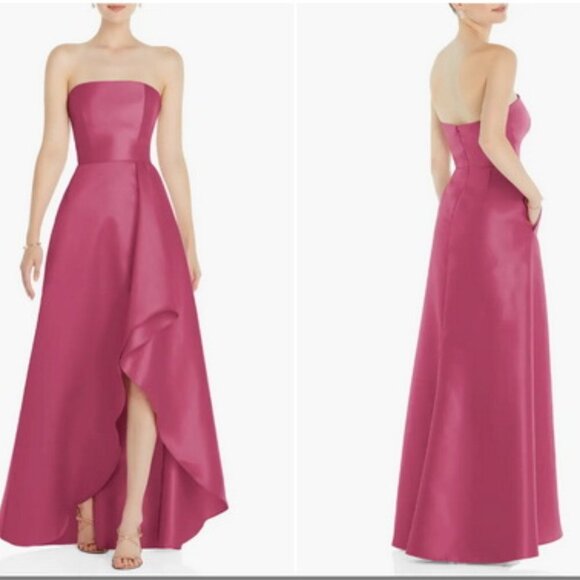 Alfred Sung Tea Rose Strapless Satin Gown D832 - Picture 1 of 3